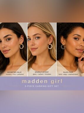 Madden Girl 3-Pair Animal Print Hoop Earring Set Gold Tone NWT